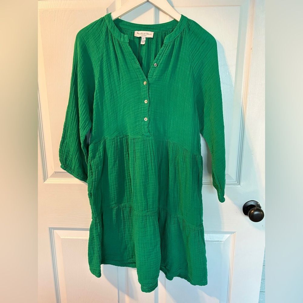 New Michael Stars - sonia tiered gauze long sleeve mini dress - kelly green - Picture 4 of 7